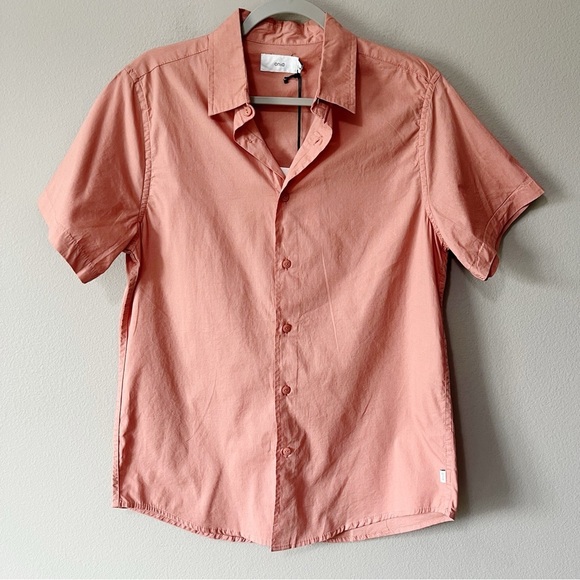 Onia Men's Garment Dye Poplin Shirt Button Front Rose Dawn Size Medium Cotton - Picture 2 of 10